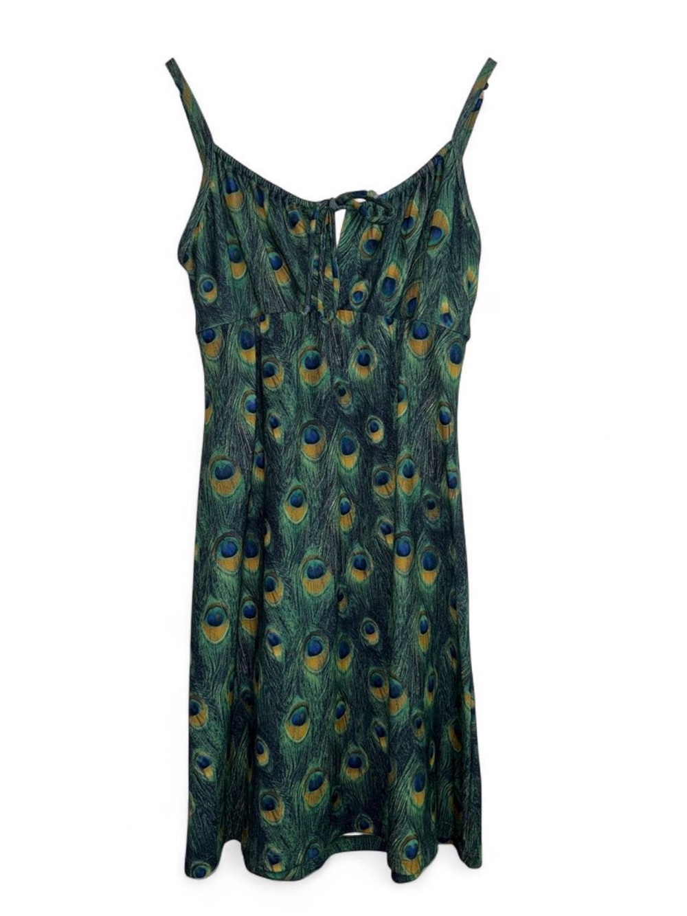 Manx Peacock Print Green Dress Size L